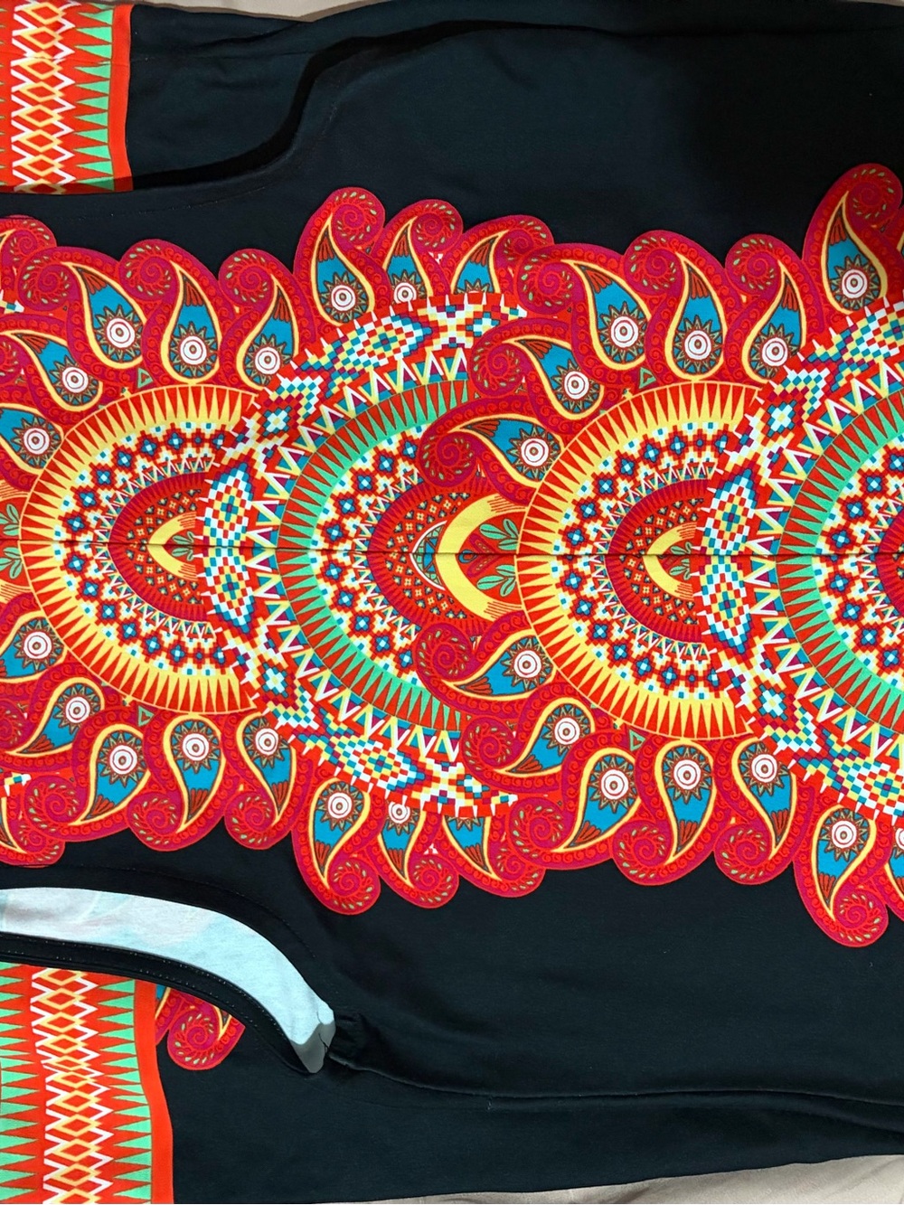 New York & Company Black Midi Dress with Red Orange Multicolor Tribal Print - Picture 9 of 10